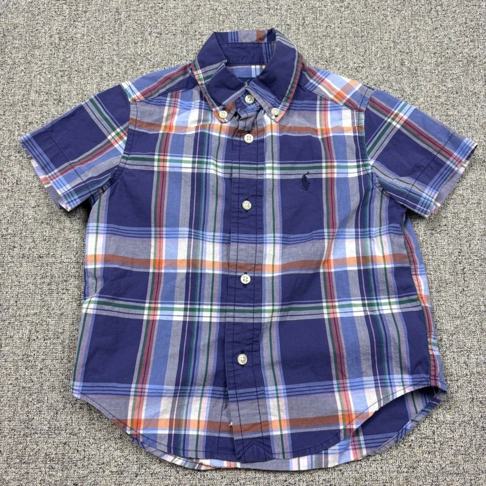 Polo Ralph Lauren Toddler Boys Blue Plaid Short Sleeve Button Down Shirt Size 2T